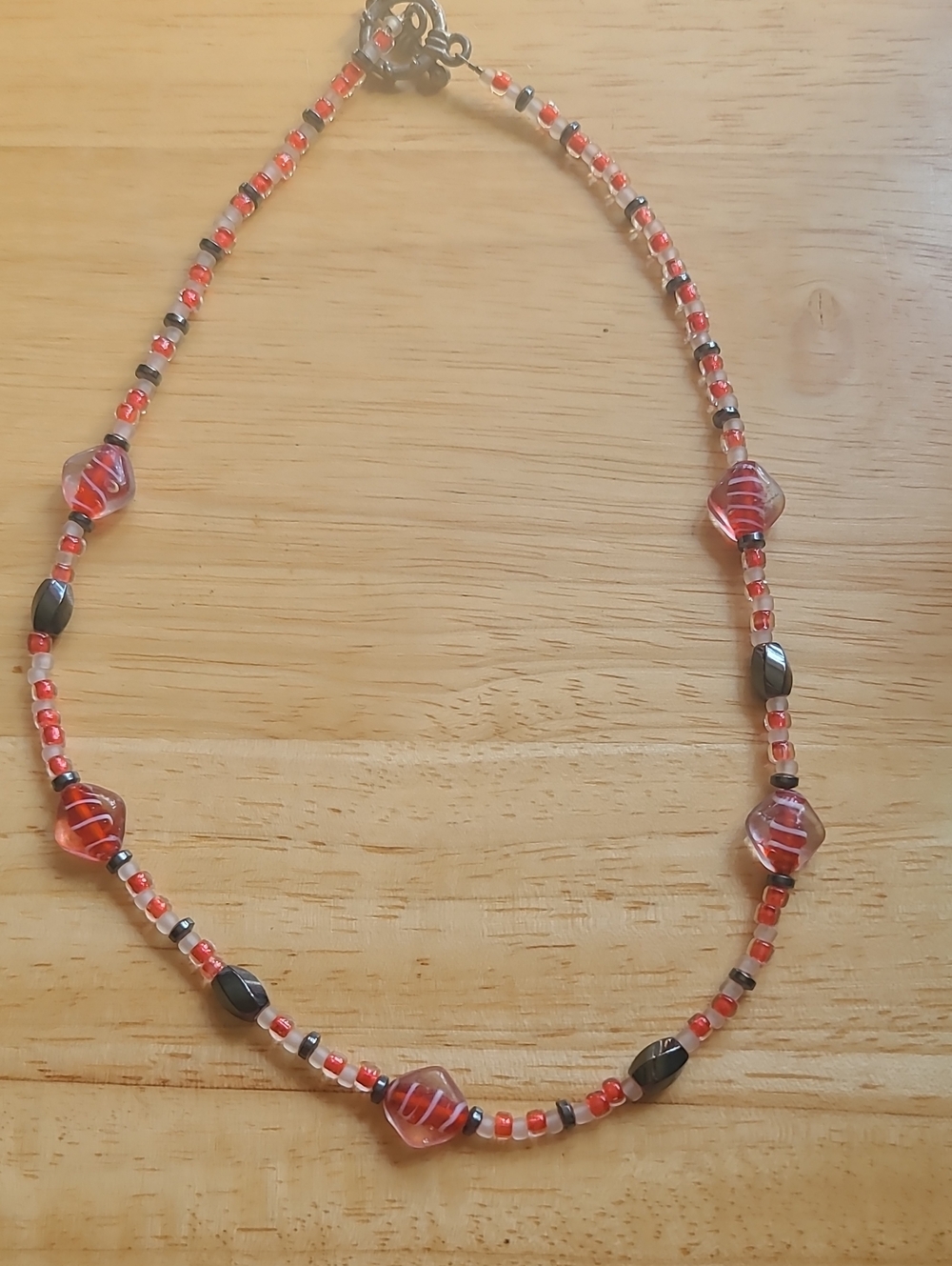 Red Glass Beaded Necklace - Elegant Women's Jewelry